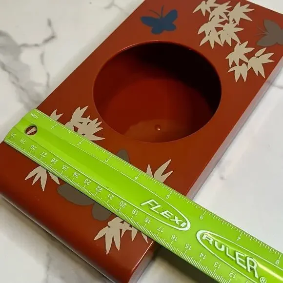 Vintage Retro Aquetta Ware Tissue Kleenex Holder Red Butterfly Floral Leaf MCM - Picture 8 of 13